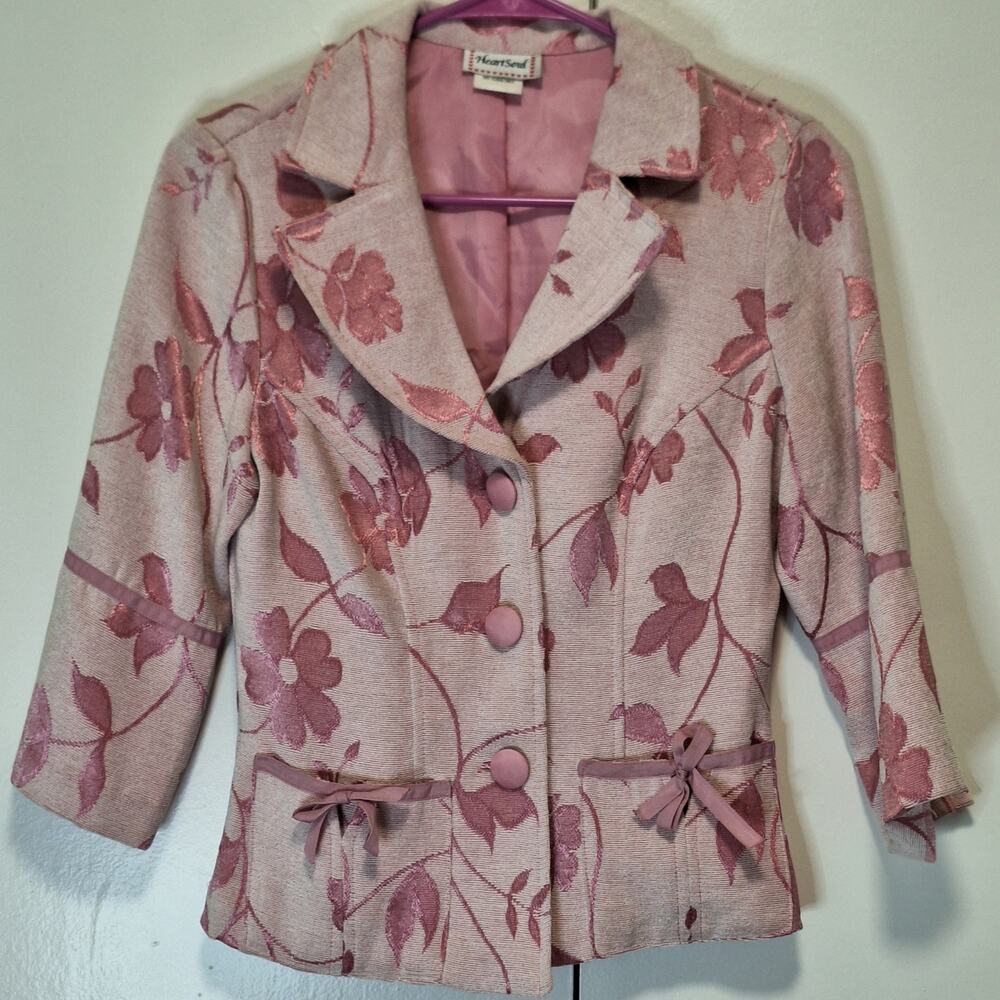 Heart Soul Pink Floral Textured Button Jacket